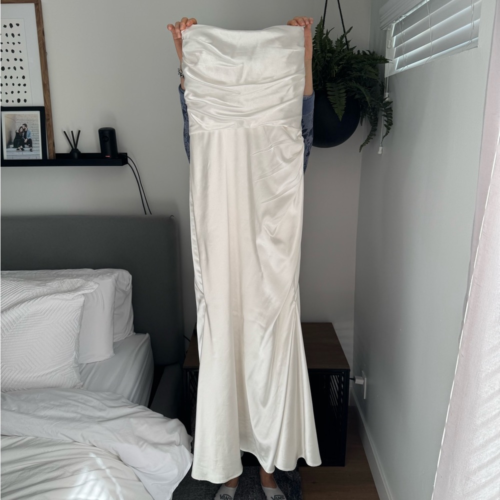 White Strapless Wedding Event Dress